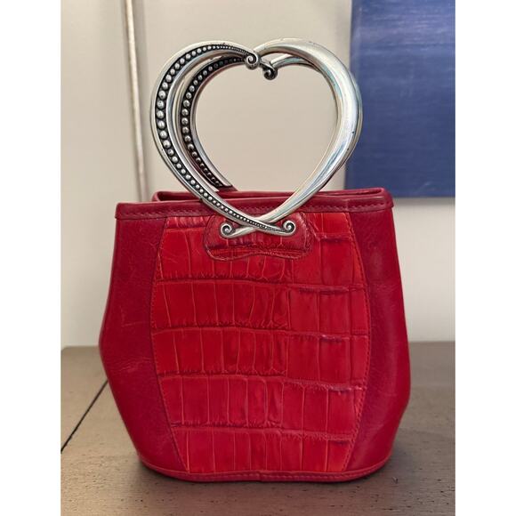Brighton 212445 Mini Red Crocodile Embossed Leather Bucket Back Heart Handles - Picture 4 of 6